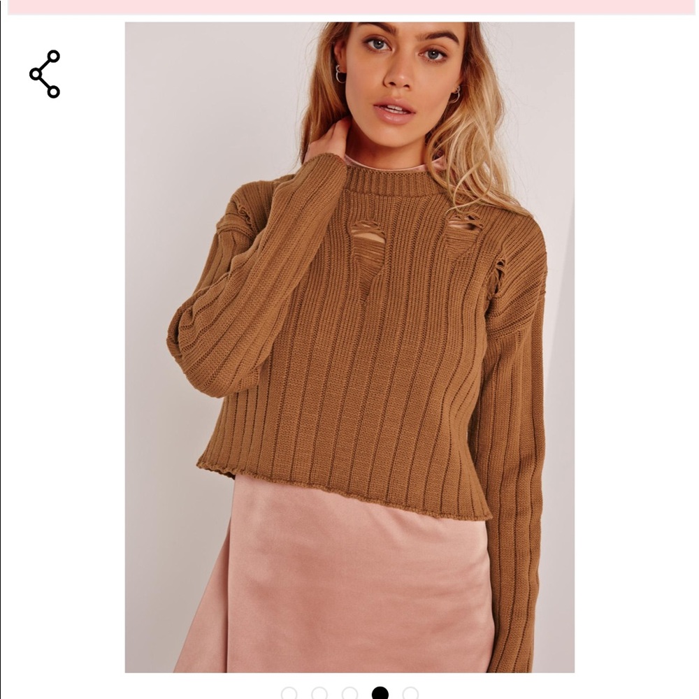 Brown distressed crop sweater